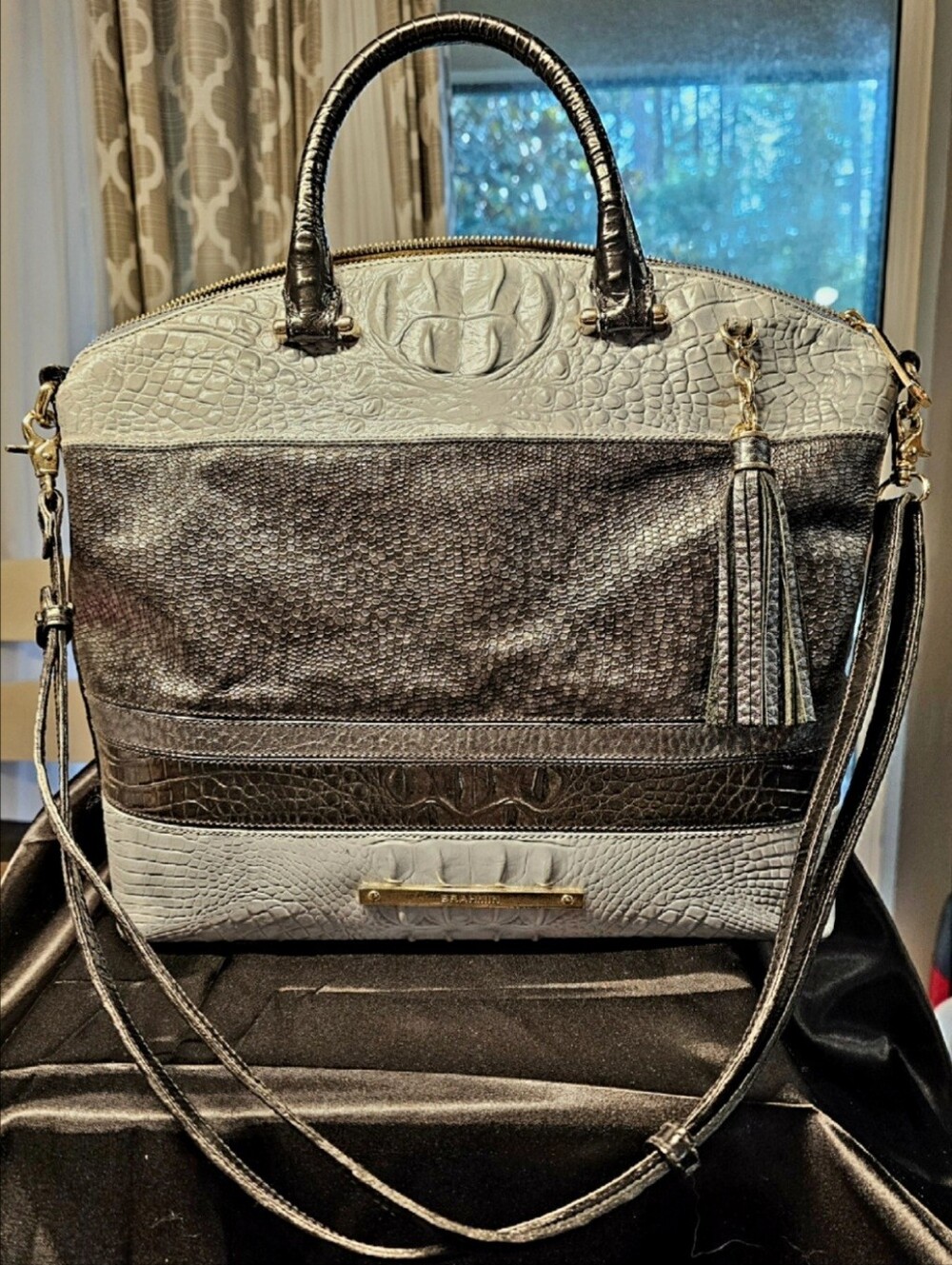 Brahmin Large Duxbury Satchel | Luxe Mixed Texture Embossed Leather | Large Dome